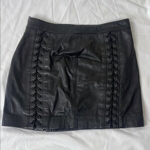 Black Leather Lace-Up Skirt